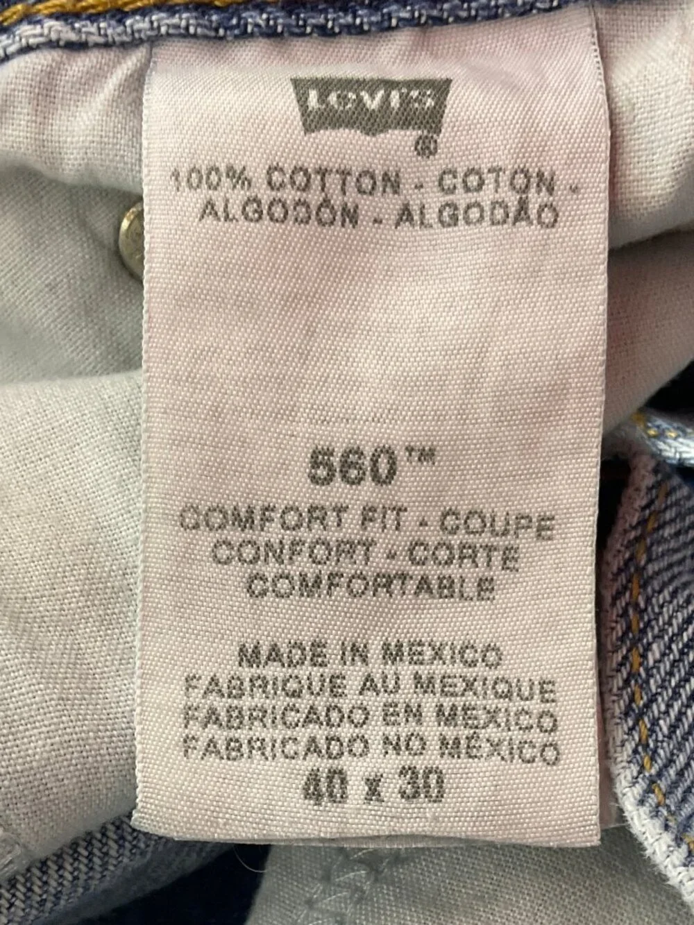 Levis 40x30 (38.5x28.5) Mens 560 Comfort Fit Jeans Denim 100% Cotton